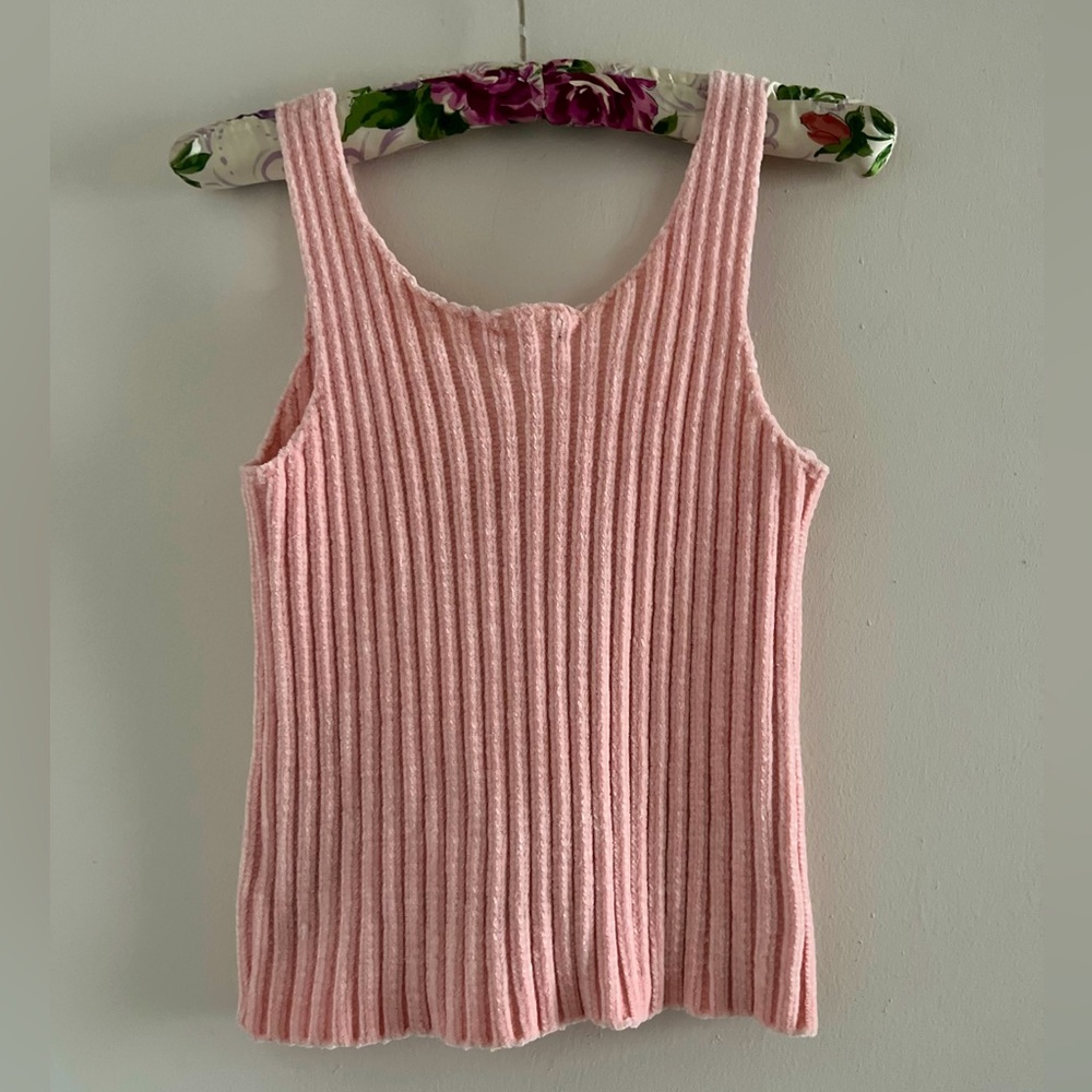 Pink Fuzzy Cropped Stretch Sweater Tank Sz XS